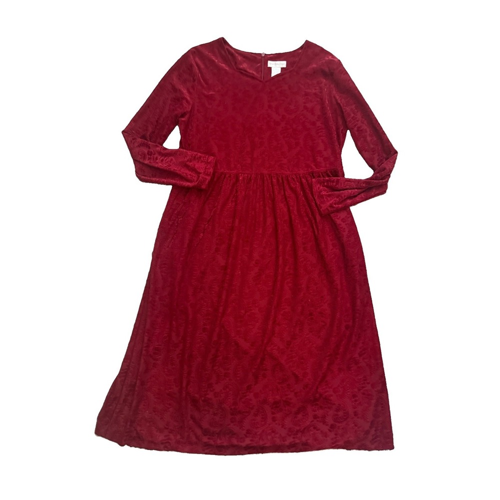 Worthington Burgundy Burnout Velvet Floral A-Line Dress‎ 12 Whimsigoth Goth